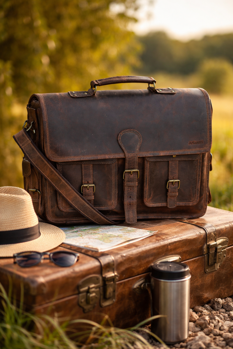 Buffalo Leather Messenger bag with Dual Compartment AZ 053