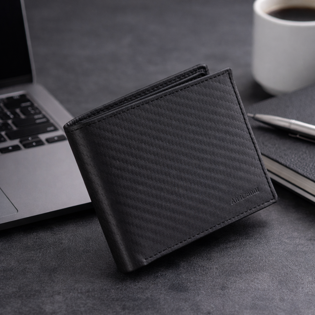 Mens Full Grain Carbon Fiber Bifold SD 060 (4.25 inches x 3.5 inches )