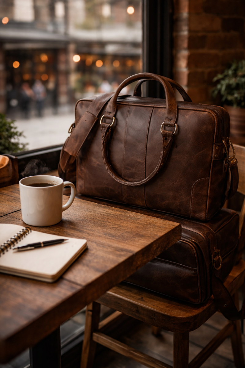 Nappa Messenger Bag with Dual Compartment 13.78”* 10.28”* 3.54” Inches (Vintage)