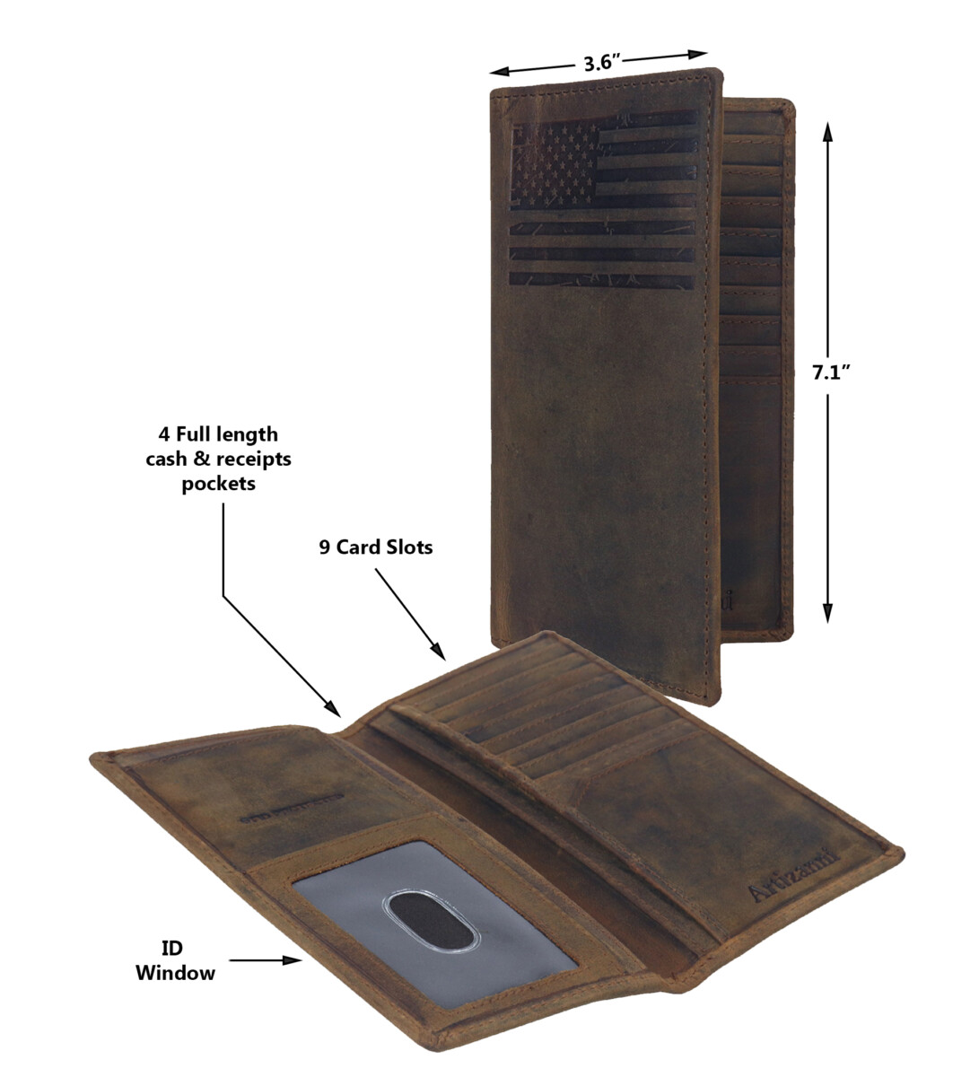 Men’s checkbook Rodeo Long Wallet (FLAG) SD 033, Size :  3.6” W * 7.1” H Inches