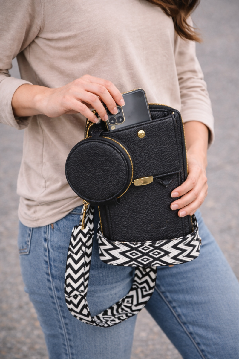 Vegan Crossbody Bag with Adjustable Guitar Strap SD 074 (7.0*3.5*1.3” Inches)