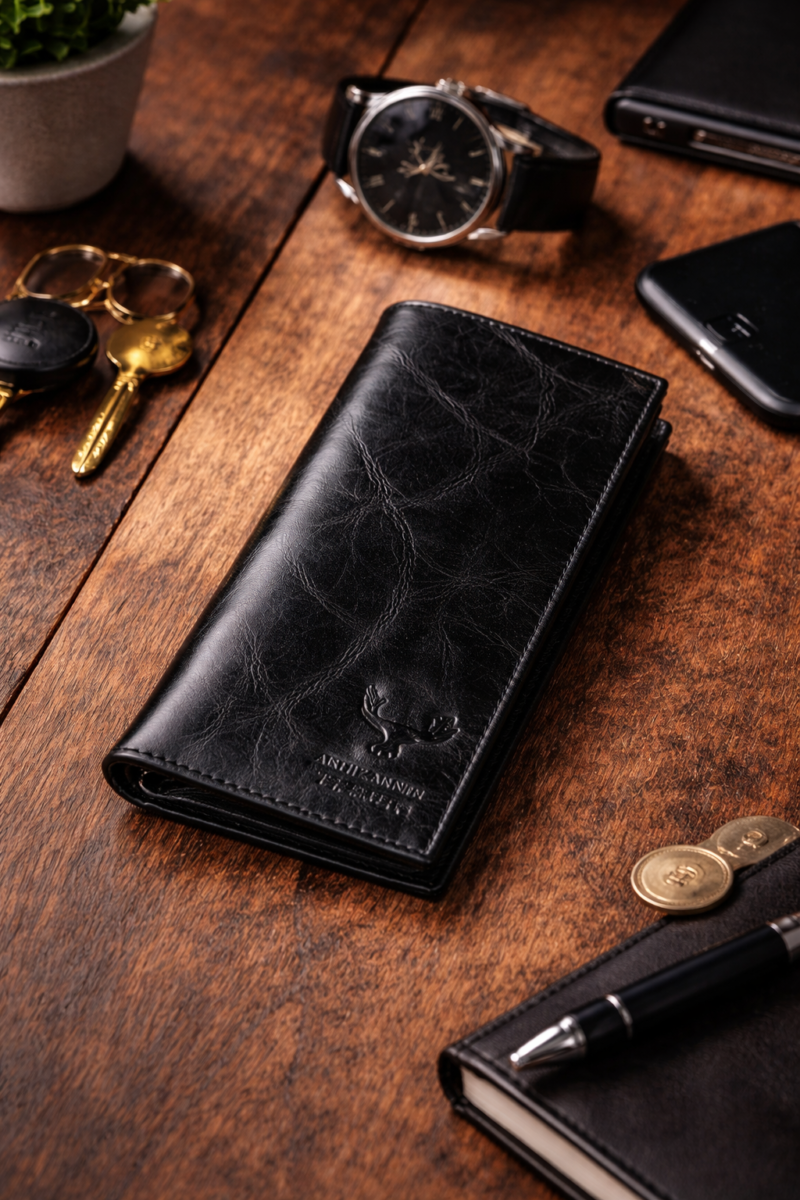 Artizanni Long Leather Wallet- Bifold Mens Suite Leather Wallet