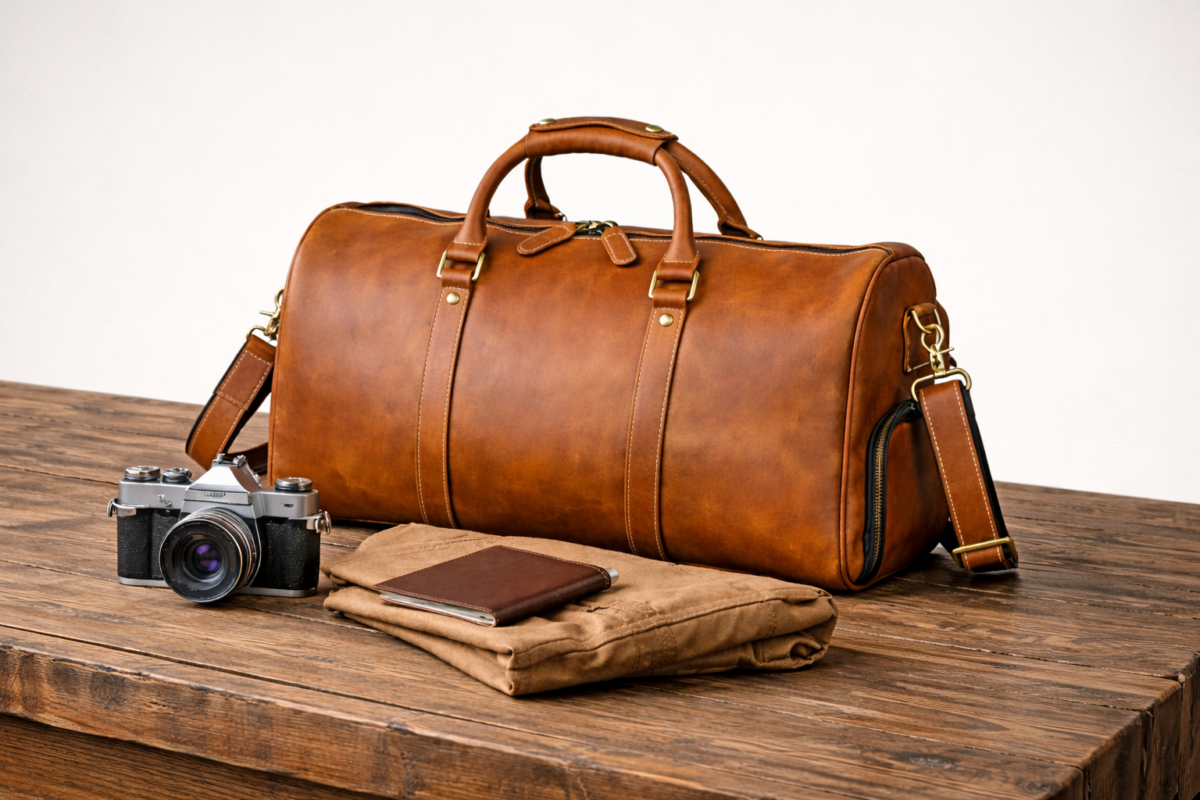 Full Grain Leather Handmade Duffle Bag 20*10.5*9.5 Inches