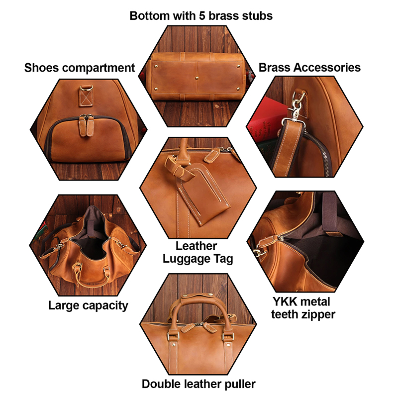 Full Grain Leather Handmade Duffle Bag 20*10.5*9.5 Inches