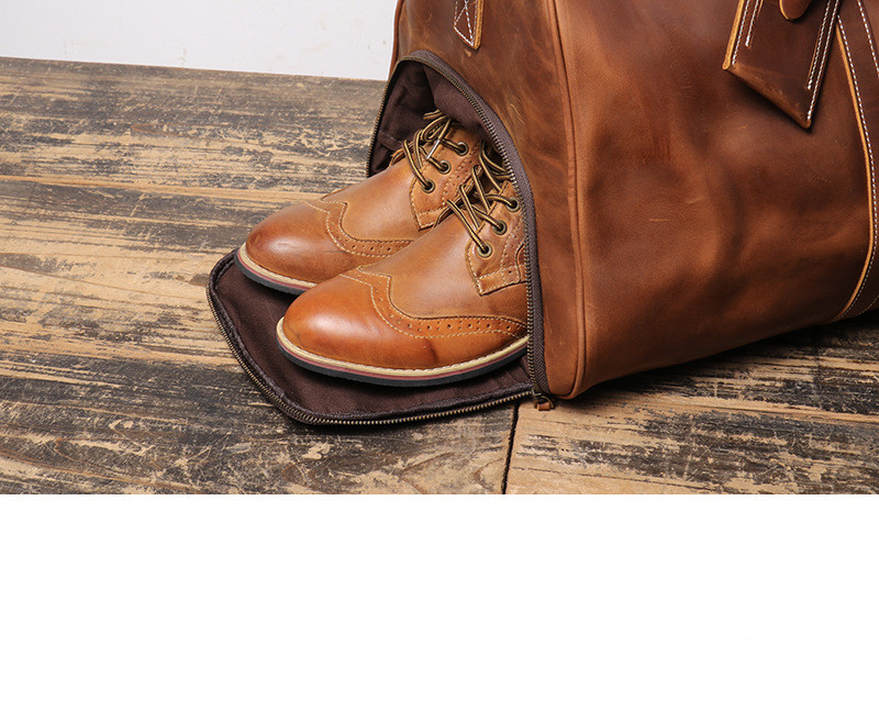 Full Grain Leather Handmade Duffle Bag 20*10.5*9.5 Inches