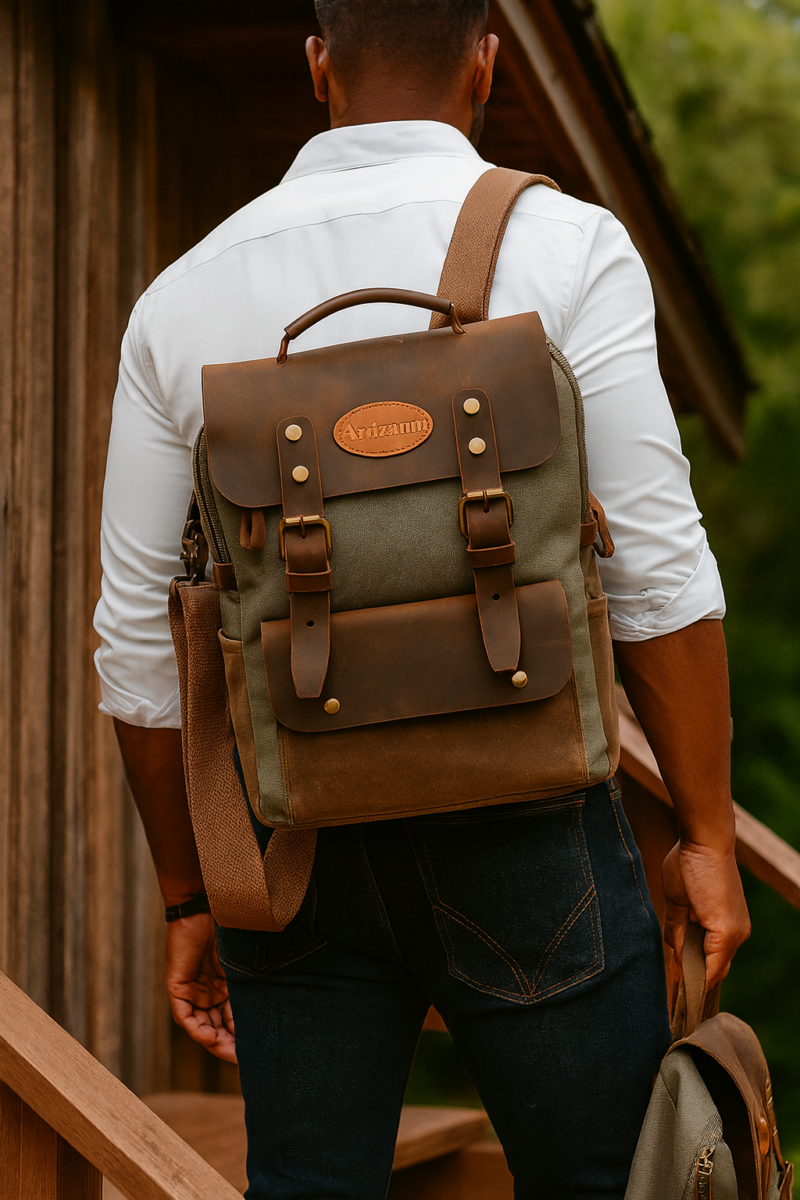 Artizanni Backpack for Men Women, Canvas Waxed Shoulder Bag Carry On Travel