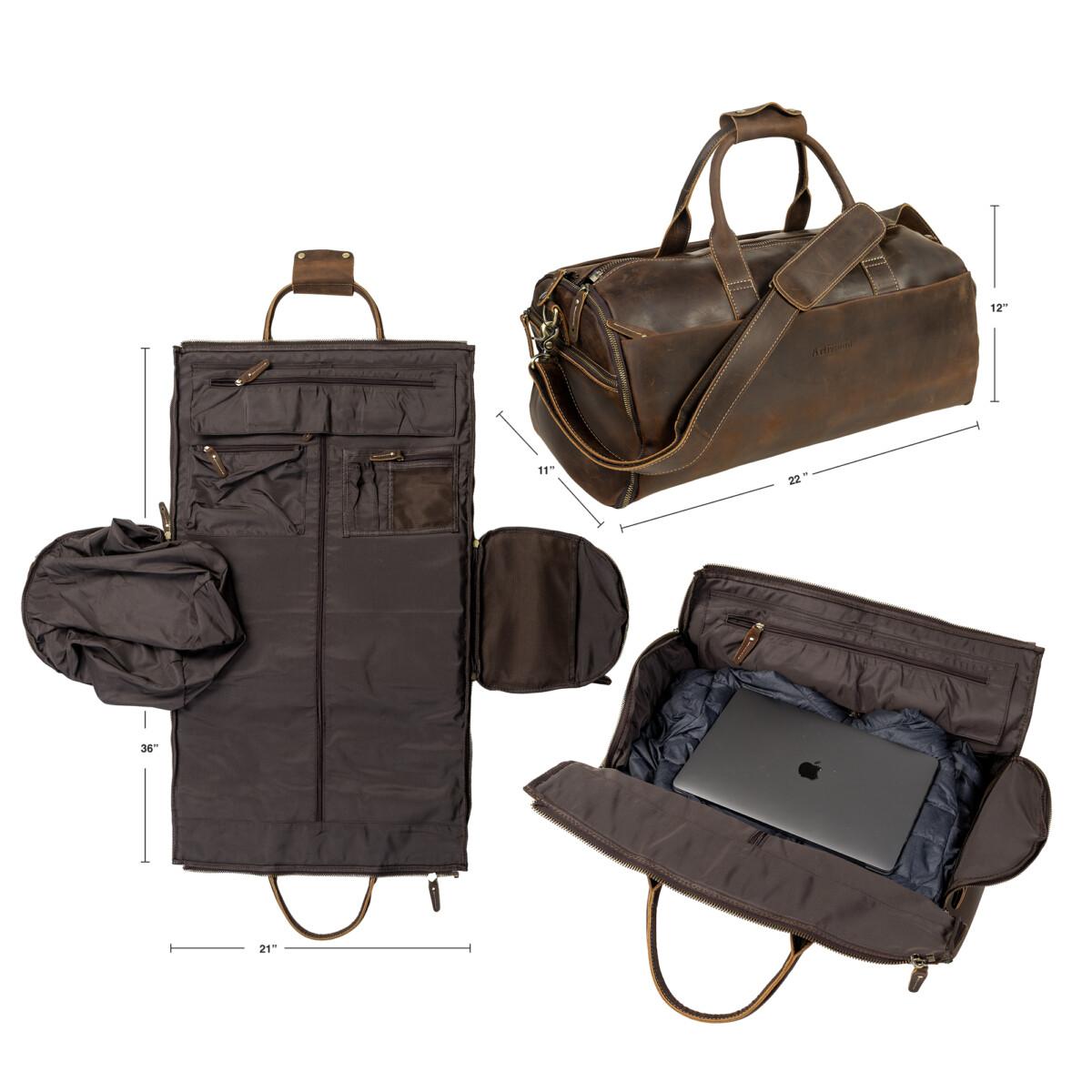 Leather Waterproof Mens Garment Bag , Mens Suit Flight Duffle Bag, Christmas Gifts for Men MK 083 (Vintage) 21.5*11.5*9.5Inches
