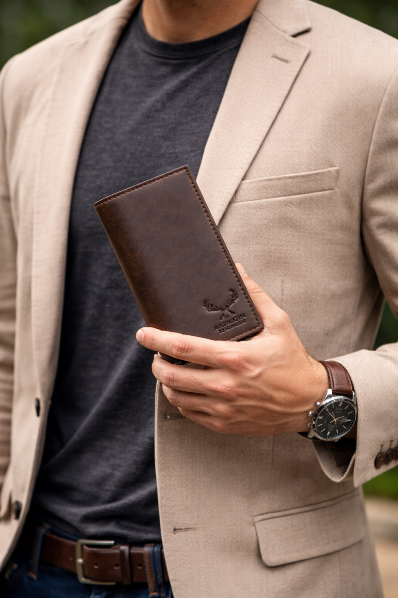 Artizanni Long Leather Wallet- Bifold Mens Suite Leather Wallet