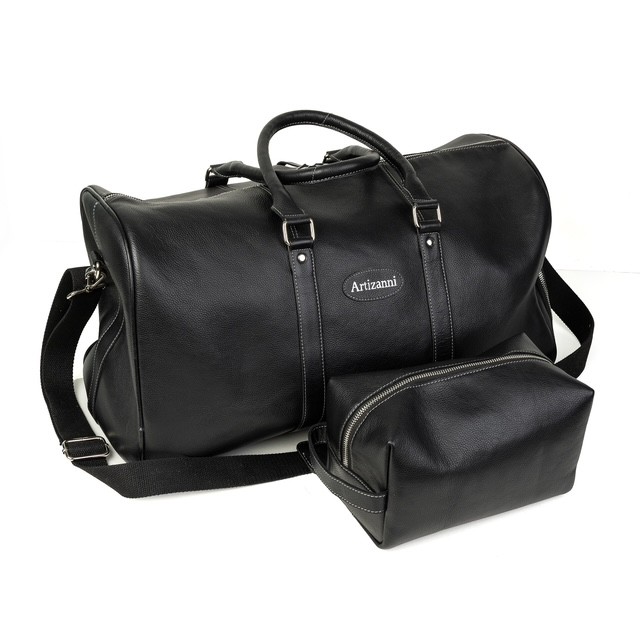 Leather Top Grain Duffel Bag for Men and Women Travel Bag MK 083 (Black) 27.5”*11.5”*11” Inches (L*H*B)