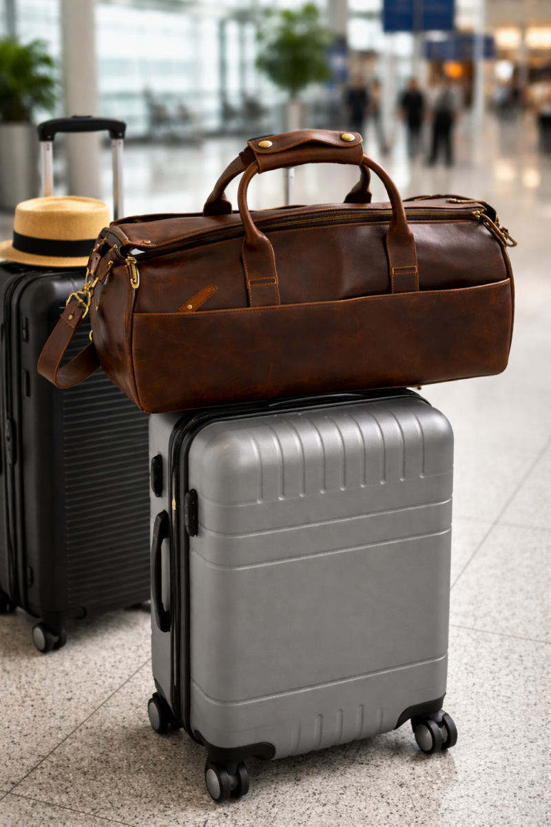 Leather Waterproof Mens Garment Bag , Mens Suit Flight Duffle Bag, Christmas Gifts for Men MK 083 (Vintage) 21.5*11.5*9.5Inches