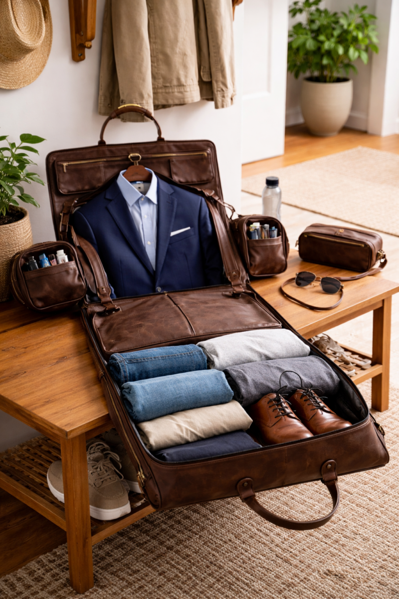 Leather Waterproof Mens Garment Bag , Mens Suit Flight Duffle Bag, Christmas Gifts for Men MK 083 (Vintage) 21.5*11.5*9.5Inches