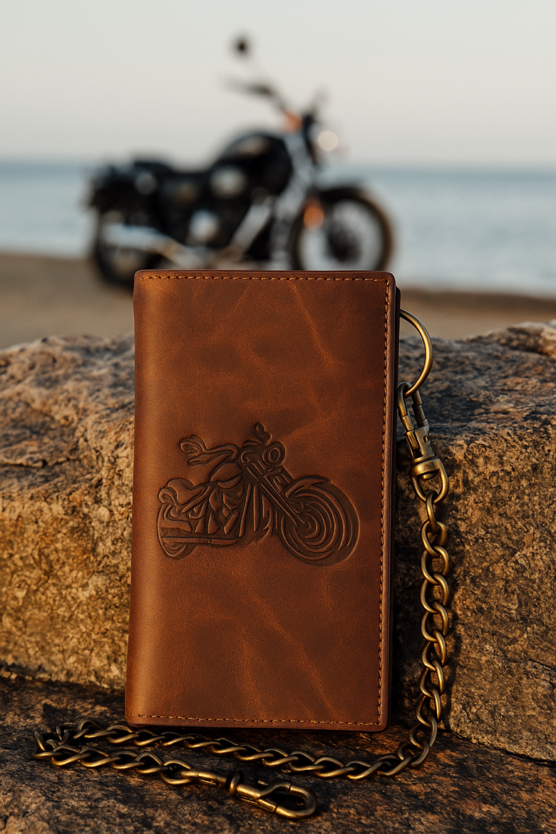 Flag Long Wallet Biker- Vintage Leather, RFID Blocking