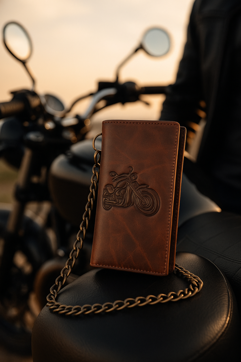 Flag Long Wallet Biker- Vintage Leather, RFID Blocking