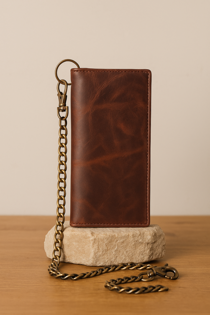 Flag Long Wallet Biker- Vintage Leather, RFID Blocking