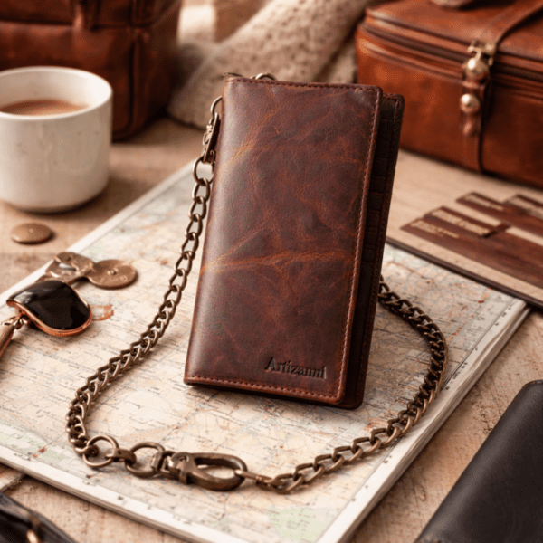 Flag Long Wallet Biker- Vintage Leather, RFID Blocking